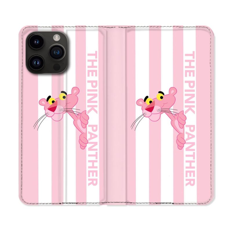Housse Cuir Portefeuille Pour Iphone 16 Pro Panthere Rose