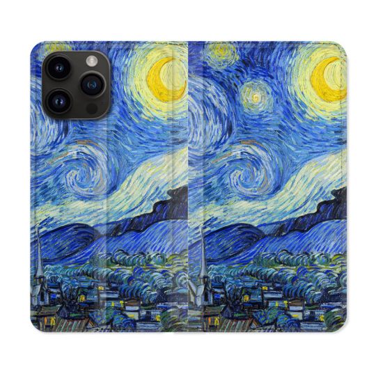 Housse Cuir Portefeuille Pour Iphone 16 Pro Peinture La nuit étoilée