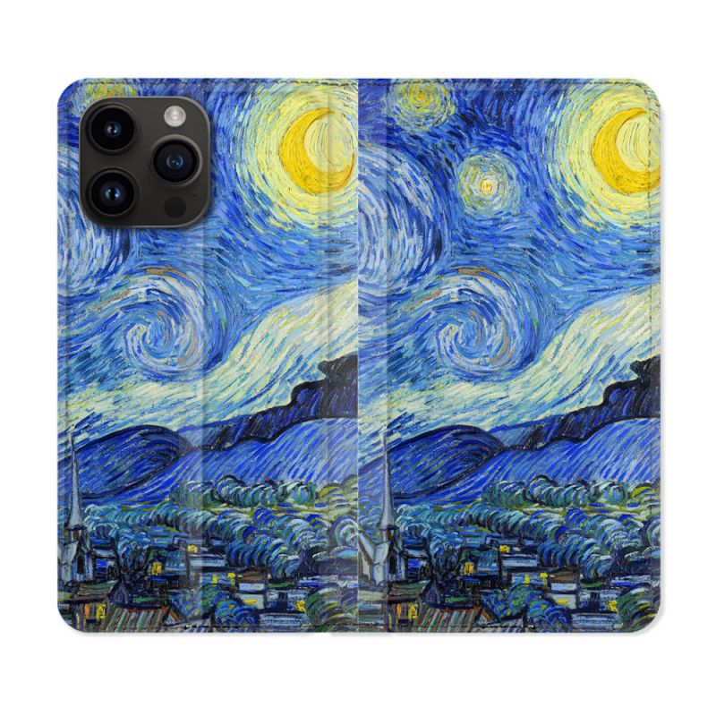 Housse Cuir Portefeuille Pour Iphone 16 Pro Peinture La nuit étoilée