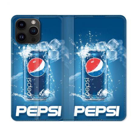 Housse Cuir Portefeuille Pour Iphone 16 Pro Pepsi