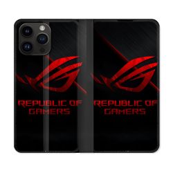 Housse Cuir Portefeuille Pour Iphone 16 Pro ROG Rouge
