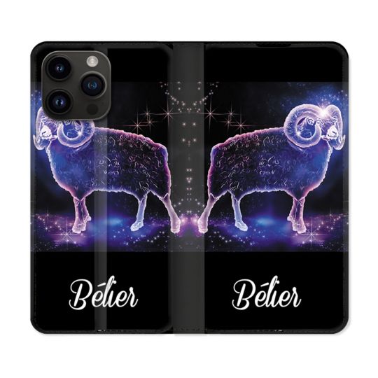 Housse Cuir Portefeuille Pour Iphone 16 Pro Signe Zodiaque 2 Bélier