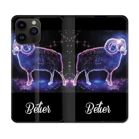 Housse Cuir Portefeuille Pour Iphone 16 Pro Signe Zodiaque 2 Bélier