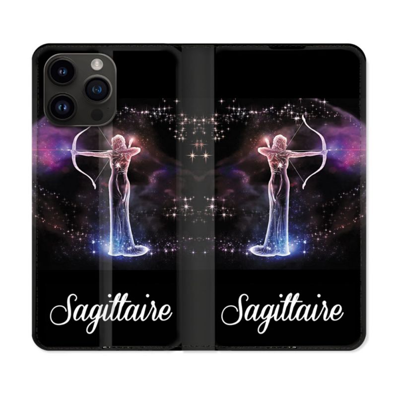 Housse Cuir Portefeuille Pour Iphone 16 Pro Signe Zodiaque 2 Sagittaire