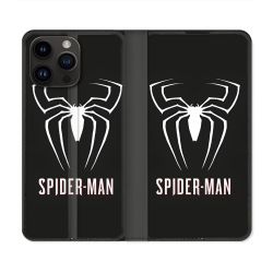 Housse Cuir Portefeuille Pour Iphone 16 Pro Spiderman Logo
