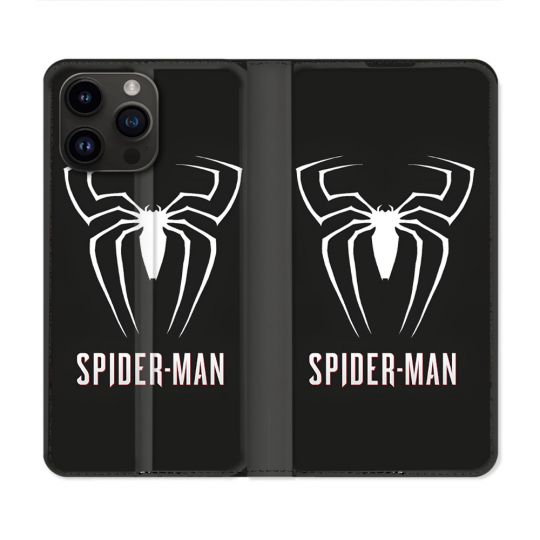 Housse Cuir Portefeuille Pour Iphone 16 Pro Spiderman Logo