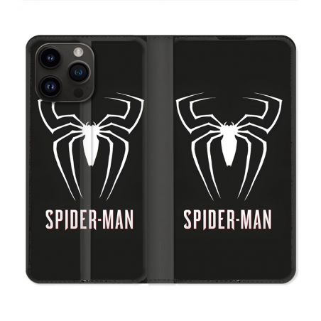 Housse Cuir Portefeuille Pour Iphone 16 Pro Spiderman Logo
