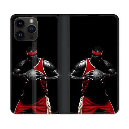 Housse Cuir Portefeuille Pour Iphone 16 Pro Sport Basketeur