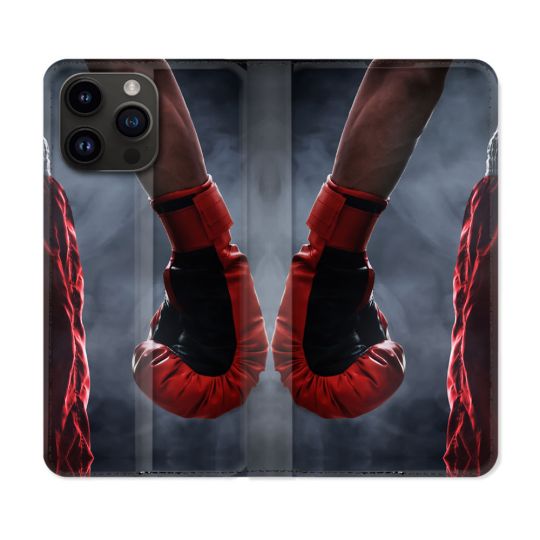 Housse Cuir Portefeuille Pour Iphone 16 Pro Sport Boxe Gant Rouge