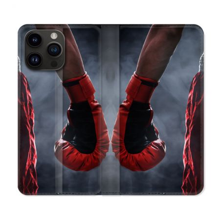 Housse Cuir Portefeuille Pour Iphone 16 Pro Sport Boxe Gant Rouge