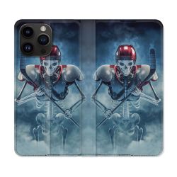 Housse Cuir Portefeuille Pour Iphone 16 Pro Sport Hockey Squelette