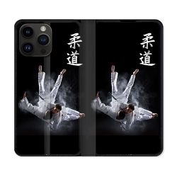 Housse Cuir Portefeuille Pour Iphone 16 Pro Sport Judo Noir