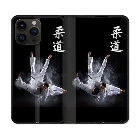 Housse Cuir Portefeuille Pour Iphone 16 Pro Sport Judo Noir