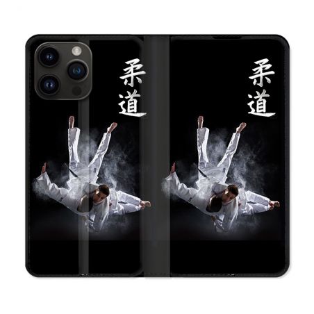 Housse Cuir Portefeuille Pour Iphone 16 Pro Sport Judo Noir