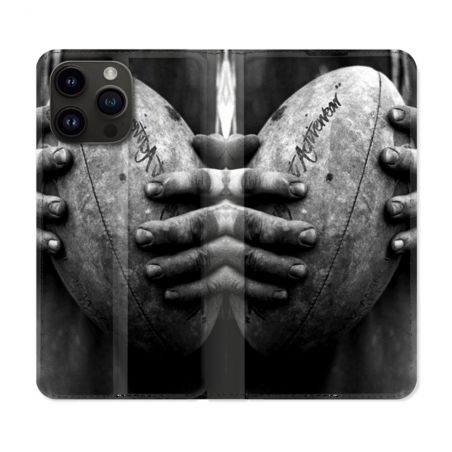 Housse Cuir Portefeuille Pour Iphone 16 Pro Sport Rugby Ballon Vintage