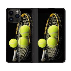 Housse Cuir Portefeuille Pour Iphone 16 Pro Sport Tennis Balls