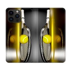 Housse Cuir Portefeuille Pour Iphone 16 Pro Sport Tennis Reflet