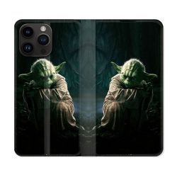 Housse Cuir Portefeuille Pour Iphone 16 Pro Star Wars - Yoda sombre