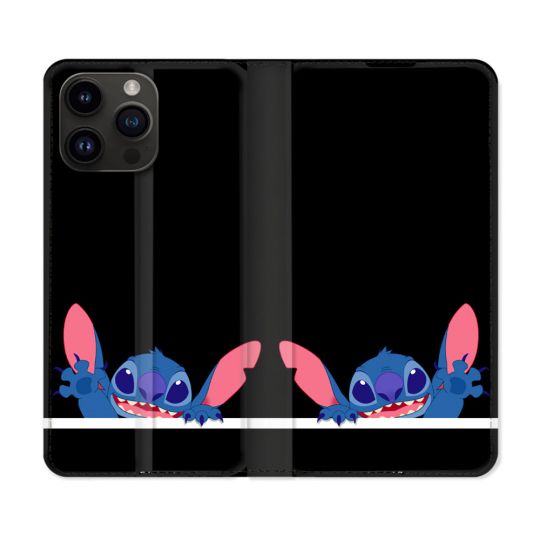 Housse Cuir Portefeuille Pour Iphone 16 Pro Stitch Noir