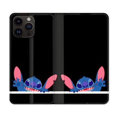Housse Cuir Portefeuille Pour Iphone 16 Pro Stitch Noir