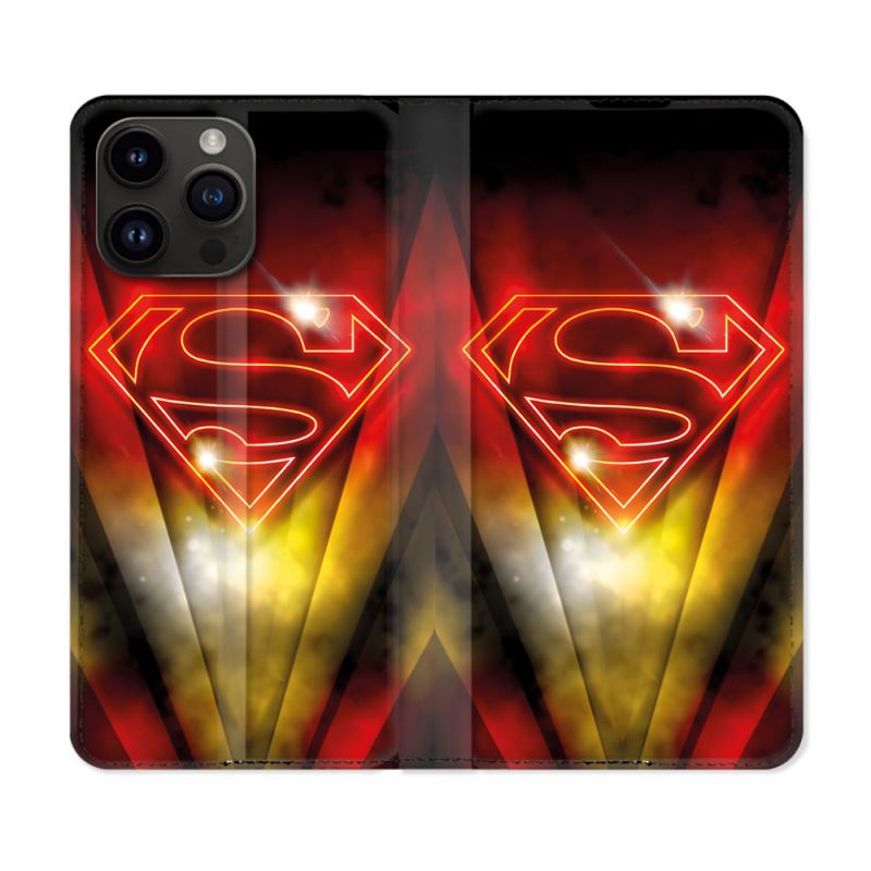Housse Cuir Portefeuille Pour Iphone 16 Pro Superman Logo