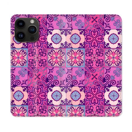 Housse Cuir Portefeuille Pour Iphone 16 Pro Texture Carreau Ciment Violet