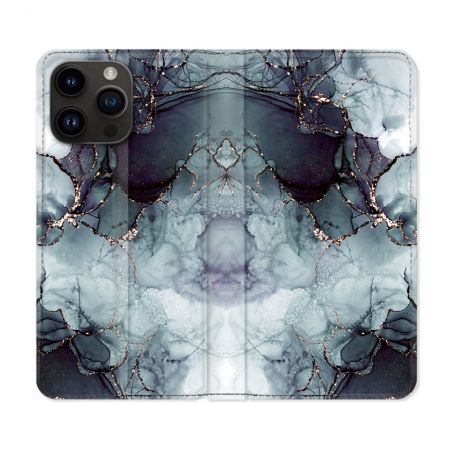 Housse Cuir Portefeuille Pour Iphone 16 Pro Texture Marbre Gris
