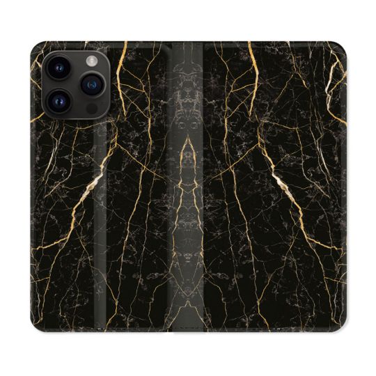 Housse Cuir Portefeuille Pour Iphone 16 Pro Texture Marbre Noir