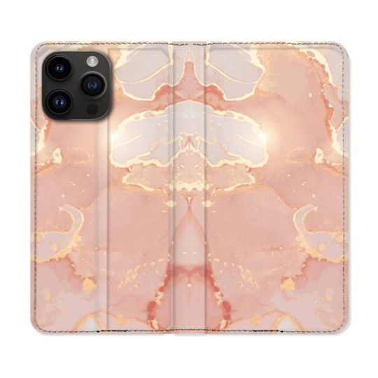 Housse Cuir Portefeuille Pour Iphone 16 Pro Texture Marbre Rose