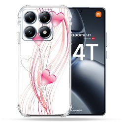 Coque Renforcée Pour Xiaomi 14T Pro Amour Coeur Rose Montant sur Blanc
