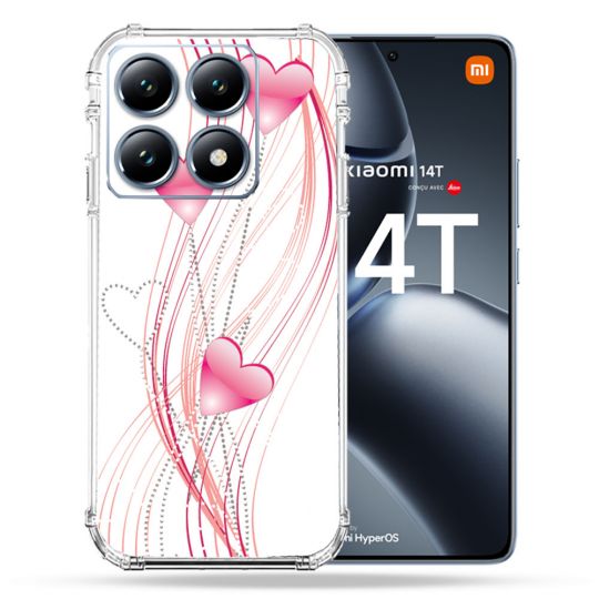 Coque Renforcée Pour Xiaomi 14T Pro Amour Coeur Rose Montant sur Blanc