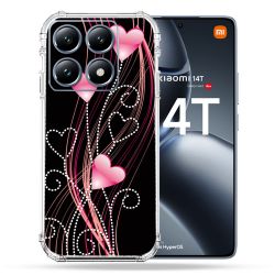 Coque Renforcée Pour Xiaomi 14T Pro Amour Coeur Rose Montant sur Noir