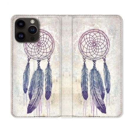 Housse Cuir Portefeuille Pour Iphone 16 Pro Zen Attrape Reve Blanc