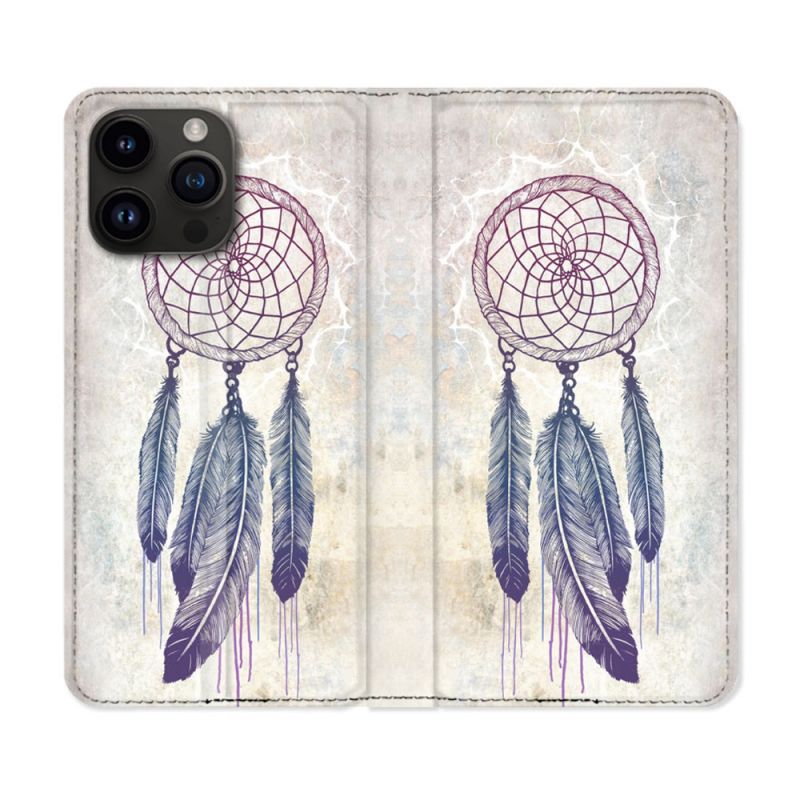 Housse Cuir Portefeuille Pour Iphone 16 Pro Zen Attrape Reve Blanc