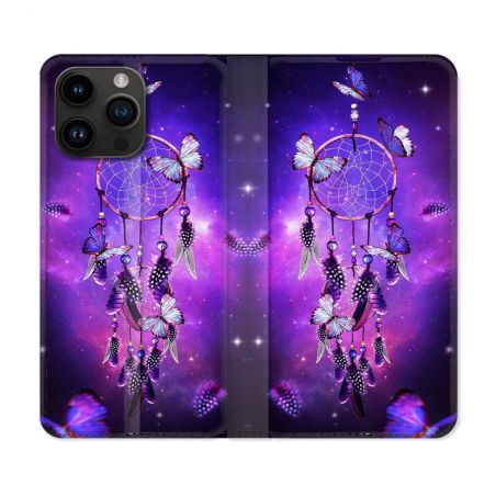 Housse Cuir Portefeuille Pour Iphone 16 Pro Zen Attrape Reve Papillon