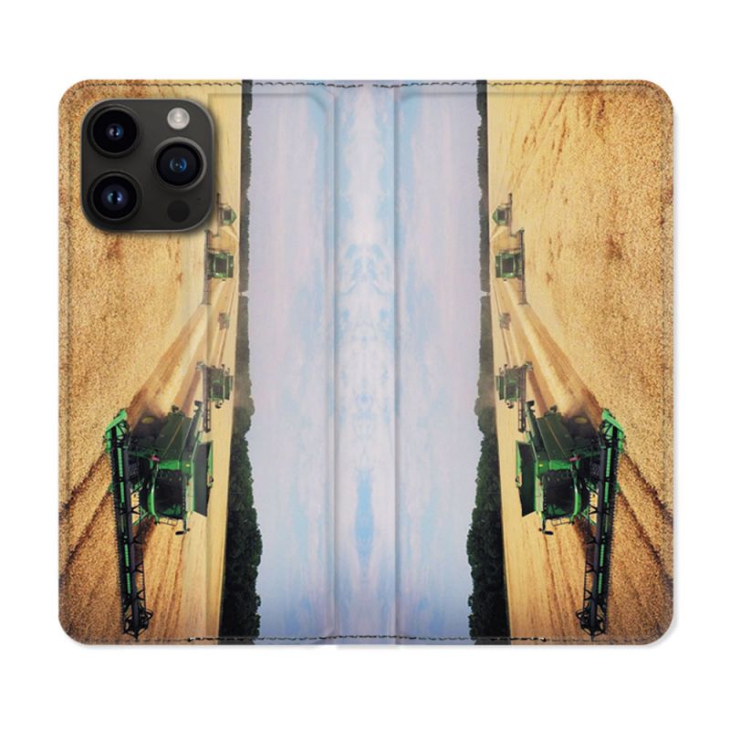 Housse Cuir Portefeuille Pour Iphone 16 Pro Plus Agriculture Moissonneuse Blé