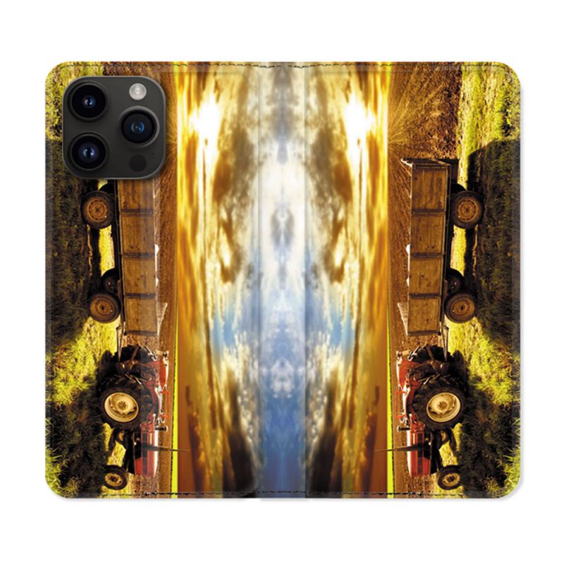 Housse Cuir Portefeuille Pour Iphone 16 Pro Plus Agriculture Tracteur Color