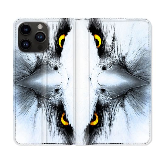Housse Cuir Portefeuille Pour Iphone 16 Pro Plus Animal Aigle Royal Blanc