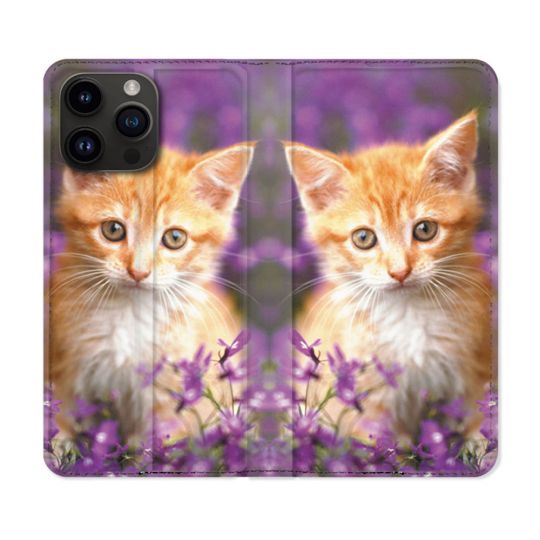 Housse Cuir Portefeuille Pour Iphone 16 Pro Plus Animal Chat Violet