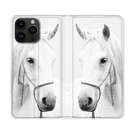 Housse Cuir Portefeuille Pour Iphone 16 Pro Plus Animal Cheval Cristal