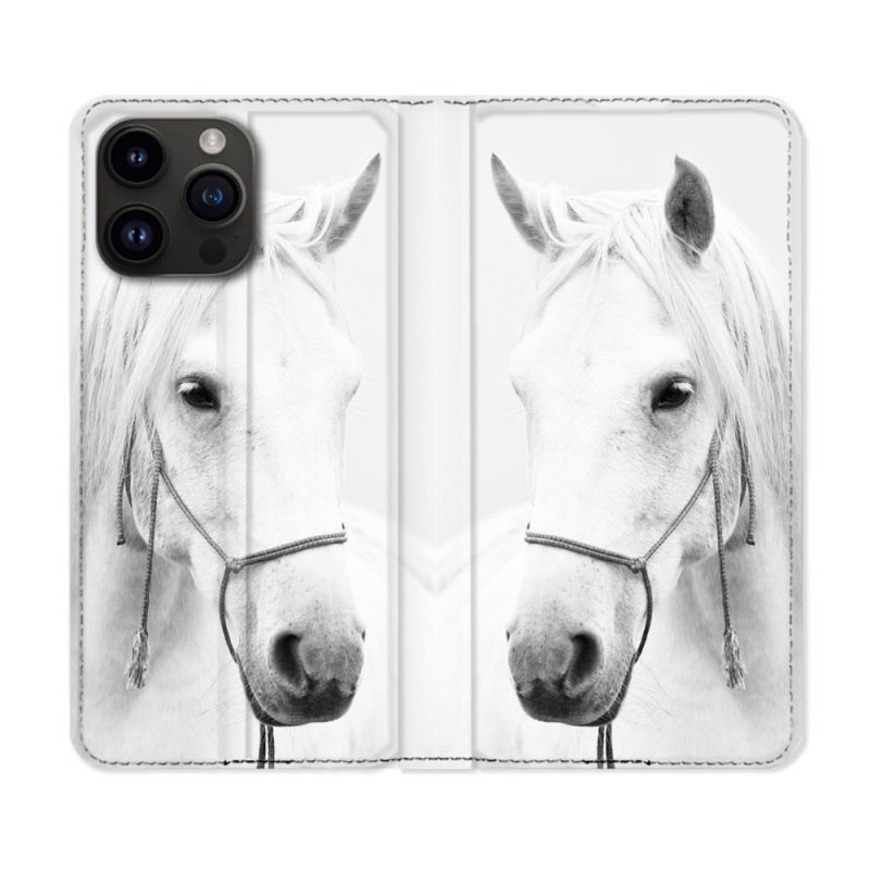 Housse Cuir Portefeuille Pour Iphone 16 Pro Plus Animal Cheval Cristal