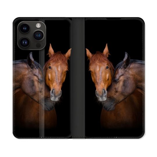 Housse Cuir Portefeuille Pour Iphone 16 Pro Plus Animal Cheval Marron
