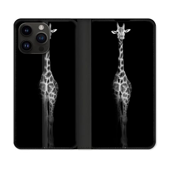 Housse Cuir Portefeuille Pour Iphone 16 Pro Plus Animal Girafe Savane