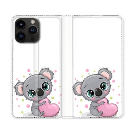 Housse Cuir Portefeuille Pour Iphone 16 Pro Plus Animal Koala Cœur
