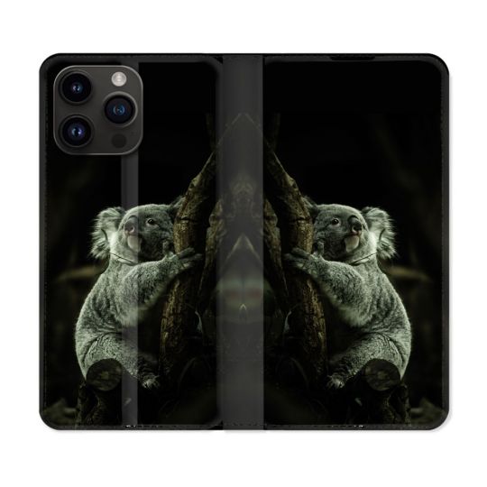 Housse Cuir Portefeuille Pour Iphone 16 Pro Plus Animal Koala Noir