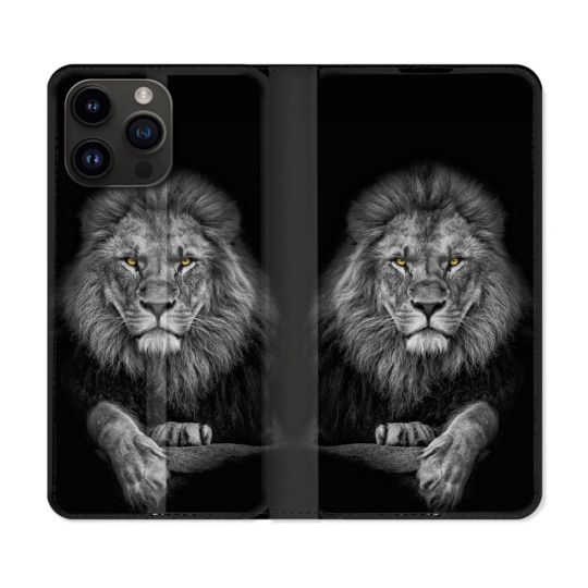 Housse Cuir Portefeuille Pour Iphone 16 Pro Plus Animal Lion Majestueux