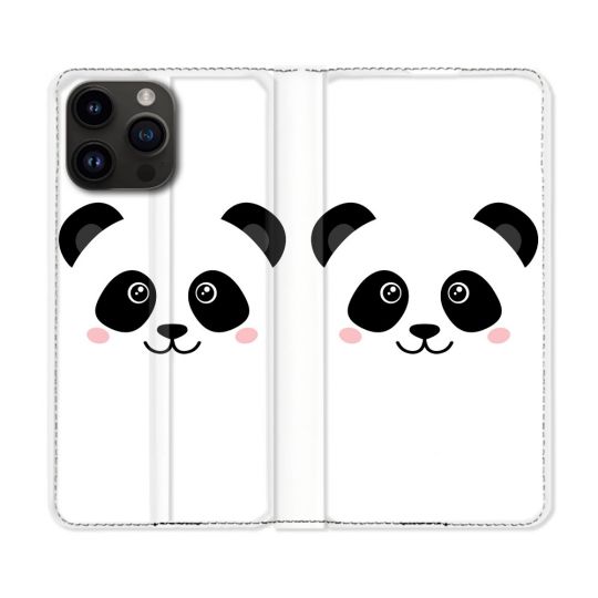 Housse Cuir Portefeuille Pour Iphone 16 Pro Plus Animal Panda Blanc