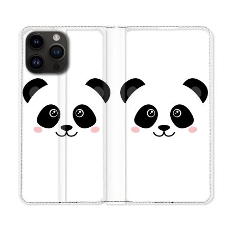Housse Cuir Portefeuille Pour Iphone 16 Pro Plus Animal Panda Blanc