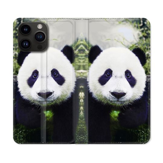 Housse Cuir Portefeuille Pour Iphone 16 Pro Plus Animal Panda Color