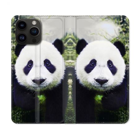 Housse Cuir Portefeuille Pour Iphone 16 Pro Plus Animal Panda Color